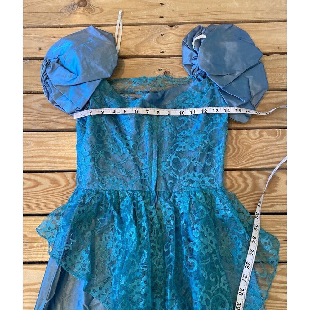 Vintage Puff Sleeve Lace Detail Ball Gown Size 7-8 Women’s Teal - Picture 6 of 6
